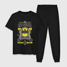 Мужская пижама хлопок с принтом Bat-Signal в Белгороде, 100% хлопок | брюки и футболка прямого кроя, без карманов, на брюках мягкая резинка на поясе и по низу штанин
 | Тематика изображения на принте: 80 | 80th | anniversary | bat man | batman | batman comics | caped crusader | dark knight | shtatbat | бетмен | брюс уэйн | бэт мен | бэтмен | тёмный рыцарь