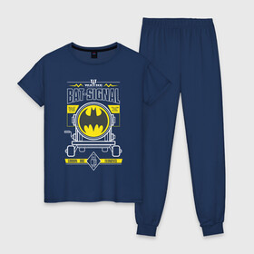 Женская пижама хлопок с принтом Bat-Signal в Белгороде, 100% хлопок | брюки и футболка прямого кроя, без карманов, на брюках мягкая резинка на поясе и по низу штанин | Тематика изображения на принте: 80 | 80th | anniversary | bat man | batman | batman comics | caped crusader | dark knight | shtatbat | бетмен | брюс уэйн | бэт мен | бэтмен | тёмный рыцарь