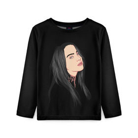 Детский лонгслив 3D с принтом Billie Eilish в Белгороде, 100% полиэстер | длинные рукава, круглый вырез горловины, полуприлегающий силуэт
 | bad | billie | boy | boys | eilish | girl | girls | music | pop | rap | sad | trend | билли | грустно | девочка | девочки | девушка | мальчик | музыка | поп | рэп | тренд | эйлиш