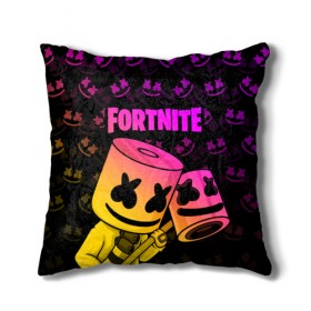 Подушка 3D с принтом FORTNITE MARSHMELLO в Белгороде, наволочка – 100% полиэстер, наполнитель – холлофайбер (легкий наполнитель, не вызывает аллергию). | состоит из подушки и наволочки. Наволочка на молнии, легко снимается для стирки | chapter 2 | fortnite | marshmello | диджей | игры | маршмэллоу | молоток | фортнайт