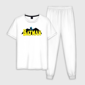 Мужская пижама хлопок с принтом Batman logo в Белгороде, 100% хлопок | брюки и футболка прямого кроя, без карманов, на брюках мягкая резинка на поясе и по низу штанин
 | Тематика изображения на принте: 80 | 80th | anniversary | bat man | batman | batman comics | caped crusader | dark knight | shtatjl | бетмен | брюс уэйн | бэт мен | бэтмен | тёмный рыцарь