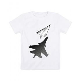 Детская футболка хлопок с принтом Внешность обманчива в Белгороде, 100% хлопок | круглый вырез горловины, полуприлегающий силуэт, длина до линии бедер | бумажный | оригами | самолёт | самолётик | тень | чсв