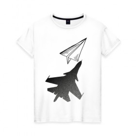 Женская футболка хлопок с принтом Внешность обманчива в Белгороде, 100% хлопок | прямой крой, круглый вырез горловины, длина до линии бедер, слегка спущенное плечо | бумажный | оригами | самолёт | самолётик | тень | чсв