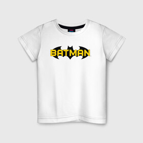Детская футболка хлопок с принтом Batman Logo в Белгороде, 100% хлопок | круглый вырез горловины, полуприлегающий силуэт, длина до линии бедер | 80 | 80th | anniversary | bat man | batman | batman comics | caped crusader | dark knight | shtatjl | бетмен | брюс уэйн | бэт мен | бэтмен | логотип | надпись | тёмный рыцарь
