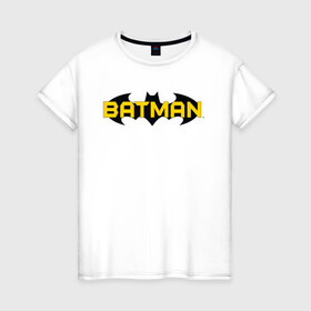 Женская футболка хлопок с принтом Batman Logo в Белгороде, 100% хлопок | прямой крой, круглый вырез горловины, длина до линии бедер, слегка спущенное плечо | 80 | 80th | anniversary | bat man | batman | batman comics | caped crusader | dark knight | shtatjl | бетмен | брюс уэйн | бэт мен | бэтмен | логотип | надпись | тёмный рыцарь