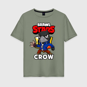 Женская футболка хлопок Oversize с принтом BRAWL STARS CROW в Белгороде, 100% хлопок | свободный крой, круглый ворот, спущенный рукав, длина до линии бедер
 | brawl stars | brawl stars crow | brawler | crow | бравл старз | бравлер | ворон