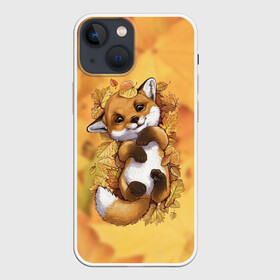 Чехол для iPhone 13 mini с принтом Осенний лисёнок в Белгороде,  |  | Тематика изображения на принте: fox | лис | лиса | лисёнок | лисичка | листва | листья | осень | рыжая