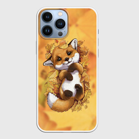 Чехол для iPhone 13 Pro Max с принтом Осенний лисёнок в Белгороде,  |  | Тематика изображения на принте: fox | лис | лиса | лисёнок | лисичка | листва | листья | осень | рыжая