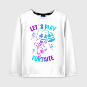 Детский лонгслив хлопок с принтом FORTNITE x MARSHMELLO в Белгороде, 100% хлопок | круглый вырез горловины, полуприлегающий силуэт, длина до линии бедер | fortnite | fortnite 2 | fortnite x | marshmello | ninja | ninja hyper streamer | ninja streamer | streamer | tyler blevins | маршмелло | ниндзя | фортнайт | фортнайт 2 | фортнайт глава 2