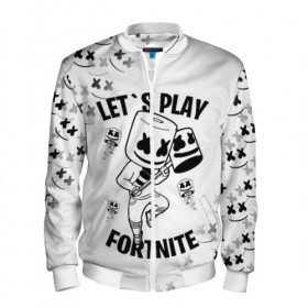 Мужской бомбер 3D с принтом FORTNITE x MARSHMELLO в Белгороде, 100% полиэстер | застегивается на молнию, по бокам два кармана без застежек, по низу бомбера и на воротнике - эластичная резинка | Тематика изображения на принте: fortnite | fortnite 2 | fortnite x | marshmello | ninja | ninja hyper streamer | ninja streamer | streamer | tyler blevins | маршмелло | ниндзя | фортнайт | фортнайт 2 | фортнайт глава 2