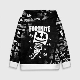 Детская толстовка 3D с принтом FORTNITE MARSHMELLO в Белгороде, 100% полиэстер | двухслойный капюшон со шнурком для регулировки, мягкие манжеты на рукавах и по низу толстовки, спереди карман-кенгуру с мягким внутренним слоем | fnchap2 | fortnite | fortnite 2 | fortnite x | marshmello | ninja | ninja hyper streamer | ninja streamer | streamer | tyler blevins | маршмелло | ниндзя | фортнайт | фортнайт 2 | фортнайт глава 2