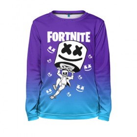 Детский лонгслив 3D с принтом FORTNITE MARSHMELLO в Белгороде, 100% полиэстер | длинные рукава, круглый вырез горловины, полуприлегающий силуэт
 | fnchap2 | fortnite | fortnite 2 | fortnite x | marshmello | ninja | ninja hyper streamer | ninja streamer | streamer | tyler blevins | маршмелло | ниндзя | фортнайт | фортнайт 2 | фортнайт глава 2