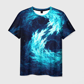 Мужская футболка 3D с принтом Abstract fractal blue flame в Белгороде, 100% полиэфир | прямой крой, круглый вырез горловины, длина до линии бедер | abstract | colors | dark | flame | fractal | space | абстракция | космос | краски | огонь | пламя | тёмный | фрактал