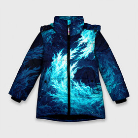 Зимняя куртка для девочек 3D с принтом Abstract fractal blue flame в Белгороде, ткань верха — 100% полиэстер; подклад — 100% полиэстер, утеплитель — 100% полиэстер. | длина ниже бедра, удлиненная спинка, воротник стойка и отстегивающийся капюшон. Есть боковые карманы с листочкой на кнопках, утяжки по низу изделия и внутренний карман на молнии. 

Предусмотрены светоотражающий принт на спинке, радужный светоотражающий элемент на пуллере молнии и на резинке для утяжки. | Тематика изображения на принте: abstract | colors | dark | flame | fractal | space | абстракция | космос | краски | огонь | пламя | тёмный | фрактал
