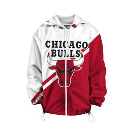 Детская куртка 3D с принтом Chicago Bulls Red-White в Белгороде, 100% полиэстер | застежка — молния, подол и капюшон оформлены резинкой с фиксаторами, по бокам — два кармана без застежек, один потайной карман на груди, плотность верхнего слоя — 90 г/м2; плотность флисового подклада — 260 г/м2 | bulls | chicago | chicago bulls | nba | баскетбол | буллз | нба | чикаго | чикаго буллз