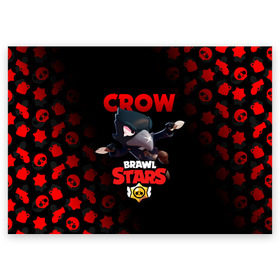 Поздравительная открытка с принтом BRAWL STARS CROW в Белгороде, 100% бумага | плотность бумаги 280 г/м2, матовая, на обратной стороне линовка и место для марки
 | brawl stars | bull | colt | crow | leon | stars | берли | бо | брок | ворон | джесси | динамайк | дэррил | кольт | леон | мортис | нита | пайпер | пенни | поко | пэм | рикошет | спайк | фрэнк | шелли | эль примо