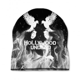 Шапка 3D с принтом HOLLYWOOD UNDEAD в Белгороде, 100% полиэстер | универсальный размер, печать по всей поверхности изделия | deuce | hollywood undead | hu | j dog | shady jeff | голливуд | голливудская нежить | даниэль мурильо | джордан террелл | джордж артур рейган | дилан альварес | мэттью сент клер | нежить