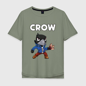 Мужская футболка хлопок Oversize с принтом BRAWL STARS CROW в Белгороде, 100% хлопок | свободный крой, круглый ворот, “спинка” длиннее передней части | brawl stars | bull | colt | crow | leon | stars | берли | бо | брок | ворон | джесси | динамайк | дэррил | кольт | леон | мортис | нита | пайпер | пенни | поко | пэм | рикошет | спайк | фрэнк | шелли | эль примо