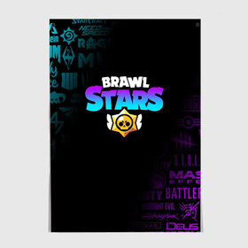 Постер с принтом BRAWL STARS NEON | БРАВЛ СТАРС НЕОН в Белгороде, 100% бумага
 | бумага, плотность 150 мг. Матовая, но за счет высокого коэффициента гладкости имеет небольшой блеск и дает на свету блики, но в отличии от глянцевой бумаги не покрыта лаком | brawl stars | bull | colt | crow | leon | stars | берли | бо | брок | ворон | джесси | динамайк | дэррил | кольт | леон | мортис | нита | пайпер | пенни | поко | пэм | рикошет | спайк | фрэнк | шелли | эль примо