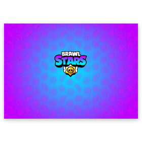 Поздравительная открытка с принтом BRAWL STARS  в Белгороде, 100% бумага | плотность бумаги 280 г/м2, матовая, на обратной стороне линовка и место для марки
 | brawl stars | bull | colt | leon | stars | берли | бо | брок | джесси | динамайк | дэррил | кольт | леон | морти | нита | пайпер | пенни | поко | пэм | рикошет | спайк | фрэнк | шелли | эль примо