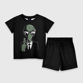 Детский костюм с шортами 3D с принтом Пришелец в Черном в Белгороде,  |  | alien | men in black | ufo | инопланетяне | инопланетянин | люди в черном | нло | пришелец | пришельцы