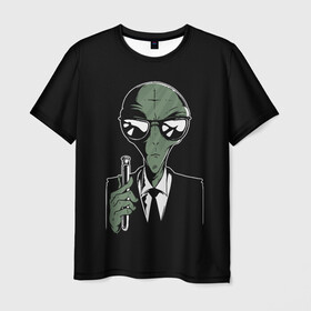 Мужская футболка 3D с принтом Пришелец в Черном в Белгороде, 100% полиэфир | прямой крой, круглый вырез горловины, длина до линии бедер | Тематика изображения на принте: alien | men in black | ufo | инопланетяне | инопланетянин | люди в черном | нло | пришелец | пришельцы