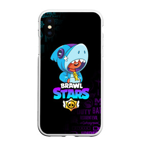 Чехол для iPhone XS Max матовый с принтом BRAWL STARS LEON SHARK в Белгороде, Силикон | Область печати: задняя сторона чехла, без боковых панелей | brawl stars | bull | colt | crow | leon | leon shark | shark | stars | акула | берли | ворон | динамайк | кольт | леон | леон акула | нита | спайк | шелли | эль примо