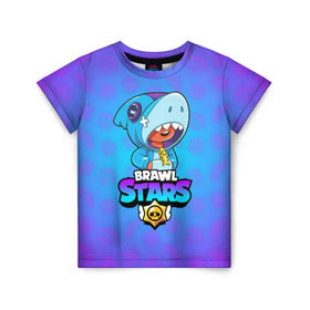 Детская футболка 3D с принтом BRAWL STARS LEON SHARK в Белгороде, 100% гипоаллергенный полиэфир | прямой крой, круглый вырез горловины, длина до линии бедер, чуть спущенное плечо, ткань немного тянется | brawl stars | bull | colt | crow | leon | leon shark | shark | stars | акула | берли | ворон | динамайк | кольт | леон | леон акула | нита | спайк | шелли | эль примо