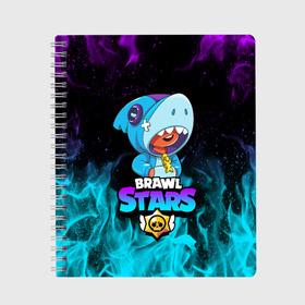 Тетрадь с принтом BRAWL STARS LEON SHARK в Белгороде, 100% бумага | 48 листов, плотность листов — 60 г/м2, плотность картонной обложки — 250 г/м2. Листы скреплены сбоку удобной пружинной спиралью. Уголки страниц и обложки скругленные. Цвет линий — светло-серый
 | brawl stars | bull | colt | crow | leon | leon shark | shark | stars | акула | берли | ворон | динамайк | кольт | леон | леон акула | нита | спайк | шелли | эль примо