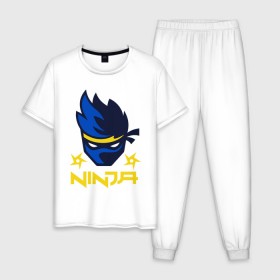 Мужская пижама хлопок с принтом FORTNITE NINJA в Белгороде, 100% хлопок | брюки и футболка прямого кроя, без карманов, на брюках мягкая резинка на поясе и по низу штанин
 | fnchap2 | fortnite | fortnite 2 | fortnite x | marshmello | ninja | ninja hyper streamer | ninja streamer | streamer | tyler blevins | маршмелло | ниндзя | фортнайт | фортнайт 2 | фортнайт глава 2