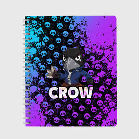 Тетрадь с принтом Brawl Stars CROW в Белгороде, 100% бумага | 48 листов, плотность листов — 60 г/м2, плотность картонной обложки — 250 г/м2. Листы скреплены сбоку удобной пружинной спиралью. Уголки страниц и обложки скругленные. Цвет линий — светло-серый
 | brawl | brawl stars | crow | leon | stars | бравл | бравл старс | браво старс | ворон | ворона | игра | компьютерная | кров | леон | онлайн | старс