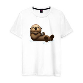 Мужская футболка хлопок с принтом Otter emoji в Белгороде, 100% хлопок | прямой крой, круглый вырез горловины, длина до линии бедер, слегка спущенное плечо. | 