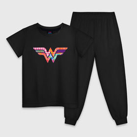 Детская пижама хлопок с принтом Wonder Woman logo в Белгороде, 100% хлопок |  брюки и футболка прямого кроя, без карманов, на брюках мягкая резинка на поясе и по низу штанин
 | Тематика изображения на принте: dc | dc comics | diana prince | shtatjl | wonder woman | вандер вуман | вондер вуман | галь гадот | диана принс | супер женщина | чудо женщина
