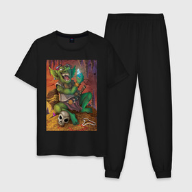 Мужская пижама хлопок с принтом Greedy Goblin в Белгороде, 100% хлопок | брюки и футболка прямого кроя, без карманов, на брюках мягкая резинка на поясе и по низу штанин
 | greedy goblin жадный гоблин