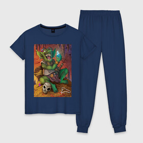 Женская пижама хлопок с принтом Greedy Goblin в Белгороде, 100% хлопок | брюки и футболка прямого кроя, без карманов, на брюках мягкая резинка на поясе и по низу штанин | greedy goblin жадный гоблин