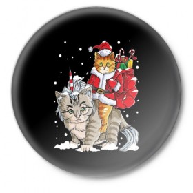 Значок с принтом Санта и кот единорог в Белгороде,  металл | круглая форма, металлическая застежка в виде булавки | 
