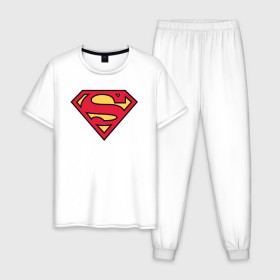 Мужская пижама хлопок с принтом Superman logo в Белгороде, 100% хлопок | брюки и футболка прямого кроя, без карманов, на брюках мягкая резинка на поясе и по низу штанин
 | Тематика изображения на принте: clark kent | superman | кларк кент | супермен | супермэн
