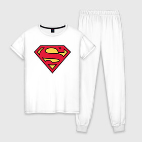 Женская пижама хлопок с принтом Superman logo в Белгороде, 100% хлопок | брюки и футболка прямого кроя, без карманов, на брюках мягкая резинка на поясе и по низу штанин | clark kent | superman | кларк кент | супермен | супермэн