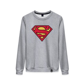 Женский свитшот хлопок с принтом Superman logo в Белгороде, 100% хлопок | прямой крой, круглый вырез, на манжетах и по низу широкая трикотажная резинка  | clark kent | superman | кларк кент | супермен | супермэн