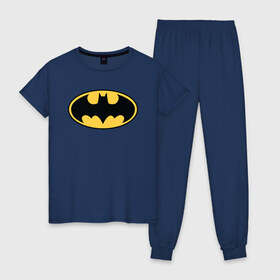 Женская пижама хлопок с принтом Batman logo в Белгороде, 100% хлопок | брюки и футболка прямого кроя, без карманов, на брюках мягкая резинка на поясе и по низу штанин | bat man | batman | batman comics | caped crusader | comics | dark knight | бетмен | брюс уэйн | бэт мен | бэтмен | тёмный рыцарь