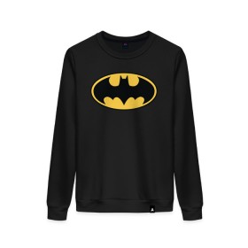 Женский свитшот хлопок с принтом Batman logo в Белгороде, 100% хлопок | прямой крой, круглый вырез, на манжетах и по низу широкая трикотажная резинка  | bat man | batman | batman comics | caped crusader | comics | dark knight | бетмен | брюс уэйн | бэт мен | бэтмен | тёмный рыцарь