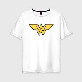 Женская футболка хлопок Oversize с принтом Wonder Woman Logo в Белгороде, 100% хлопок | свободный крой, круглый ворот, спущенный рукав, длина до линии бедер
 | dc | dc comics | diana prince | wonder woman | вандер вуман | вондер вуман | диана принс | супер женщина | чудо женщина