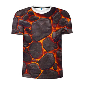 Мужская футболка 3D спортивная с принтом Лава в Белгороде, 100% полиэстер с улучшенными характеристиками | приталенный силуэт, круглая горловина, широкие плечи, сужается к линии бедра | Тематика изображения на принте: камни | лава | магма | огонь | пекло