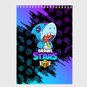 Скетчбук с принтом BRAWL STARS LEON SHARK в Белгороде, 100% бумага
 | 48 листов, плотность листов — 100 г/м2, плотность картонной обложки — 250 г/м2. Листы скреплены сверху удобной пружинной спиралью | 8 bit | 8 бит | brawl stars | bull | colt | crow | leon | leon shark | shark | stars | акула | берли | ворон | динамайк | кольт | леон | леон акула | нита | спайк | шелли | эль примо