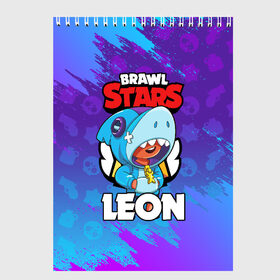 Скетчбук с принтом BRAWL STARS LEON SHARK в Белгороде, 100% бумага
 | 48 листов, плотность листов — 100 г/м2, плотность картонной обложки — 250 г/м2. Листы скреплены сверху удобной пружинной спиралью | 8 bit | 8 бит | brawl stars | bull | colt | crow | leon | leon shark | shark | stars | акула | берли | ворон | динамайк | кольт | леон | леон акула | нита | спайк | шелли | эль примо