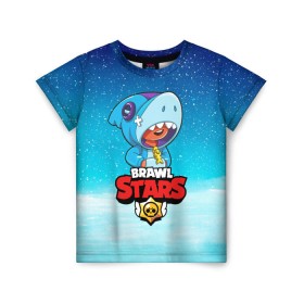 Детская футболка 3D с принтом BRAWL STARS LEON SHARK в Белгороде, 100% гипоаллергенный полиэфир | прямой крой, круглый вырез горловины, длина до линии бедер, чуть спущенное плечо, ткань немного тянется | 8 bit | 8 бит | brawl stars | bull | colt | crow | leon | leon shark | shark | stars | акула | берли | ворон | динамайк | кольт | леон | леон акула | нита | спайк | шелли | эль примо