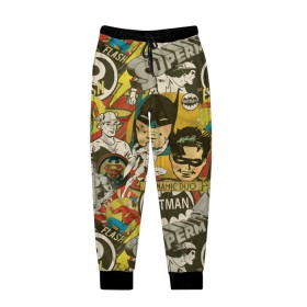 Мужские брюки 3D с принтом DC Comics в Белгороде, 100% полиэстер | манжеты по низу, эластичный пояс регулируется шнурком, по бокам два кармана без застежек, внутренняя часть кармана из мелкой сетки | Тематика изображения на принте: batman | flash | shtatjl | superman | бетмен | бэтмен | супермен | супермэн | флеш | флэш