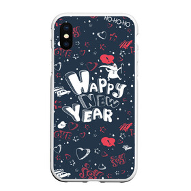 Чехол для iPhone XS Max матовый с принтом Happy new Year в Белгороде, Силикон | Область печати: задняя сторона чехла, без боковых панелей | happy new year | santa | дед мороз | каникулы | мороз | новогодний свитер | новый год | оливье | праздник | рождество | санта клаус | свитер новогодний | снег | снегурочка | снежинки