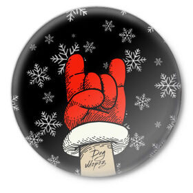 Значок с принтом Рок Дед Мороз в Белгороде,  металл | круглая форма, металлическая застежка в виде булавки | Тематика изображения на принте: happy new year | santa | дед мороз | каникулы | мороз | новогодний свитер | новый год | оливье | праздник | рождество | санта клаус | свитер новогодний | снег | снегурочка | снежинки