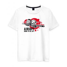Мужская футболка хлопок с принтом AIRSIFT BORN TO BE APT в Белгороде, 100% хлопок | прямой крой, круглый вырез горловины, длина до линии бедер, слегка спущенное плечо. | airsoft | оружие | снаряжение | страйкбол